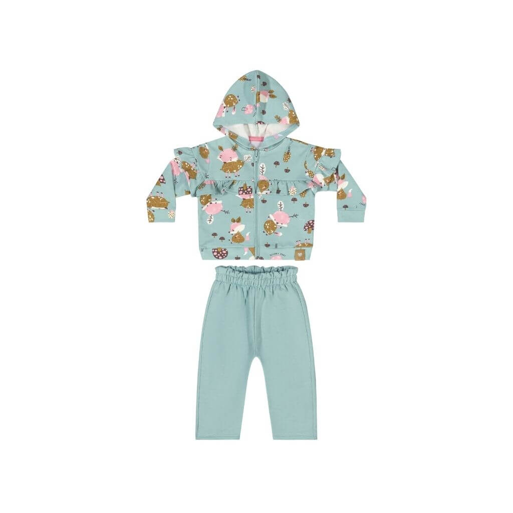 Conjunto jaqueta com capuz e calça em moletom Quimby