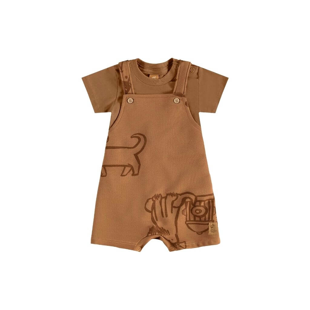 Conjunto jardineira em moletom e body em malha Up Baby