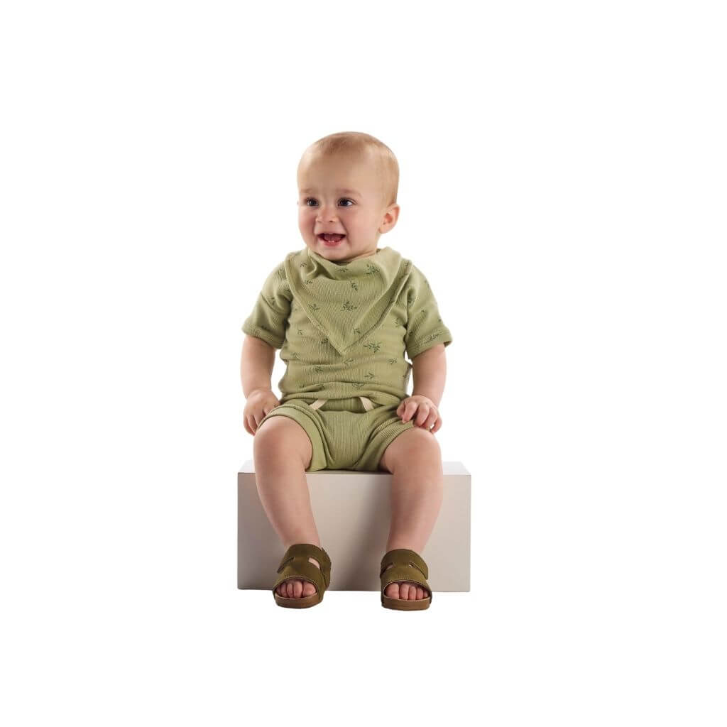 Conjunto blusa, short e babador  em ribana sustentável Up Baby