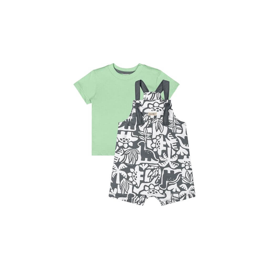 Conjunto camiseta em malha e jardineira em moletom Quimby