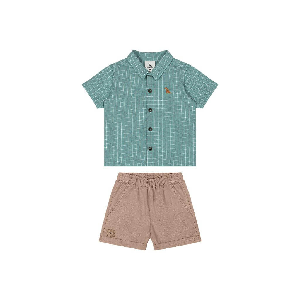 Conjunto camisa em algodão e bermuda em linho Quimby