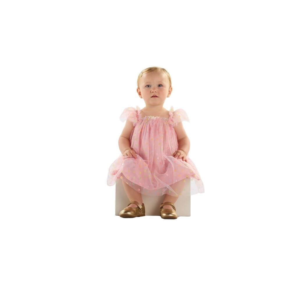 Vestido em tule e meia malha Quimby