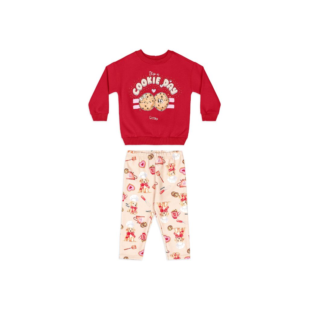 Conjunto blusão em moletom e calça em suedine Quimby