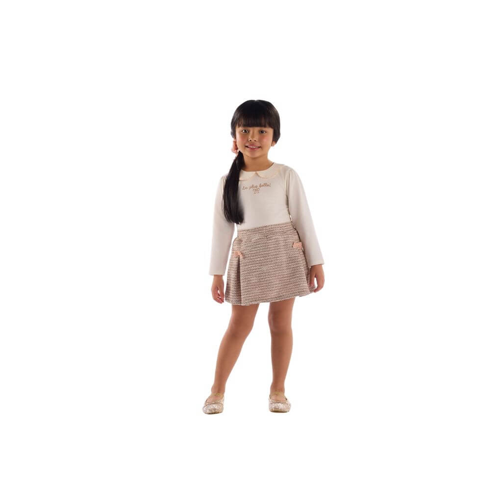 Conjunto blusa em cotton e short-saia em malha tweed Up Baby
