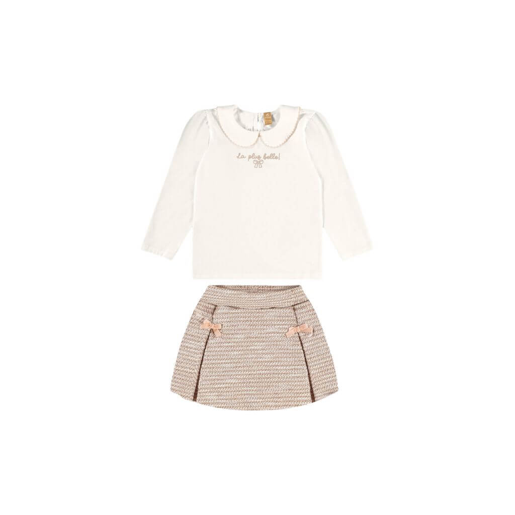 Conjunto blusa em cotton e short-saia em malha tweed Up Baby