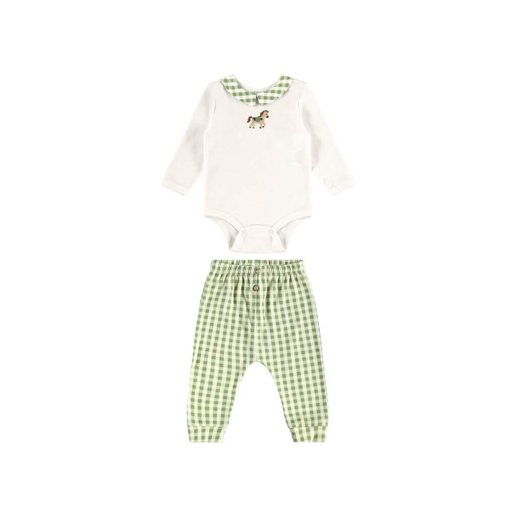 Conjunto body manga longa e calça em suedine Up Baby