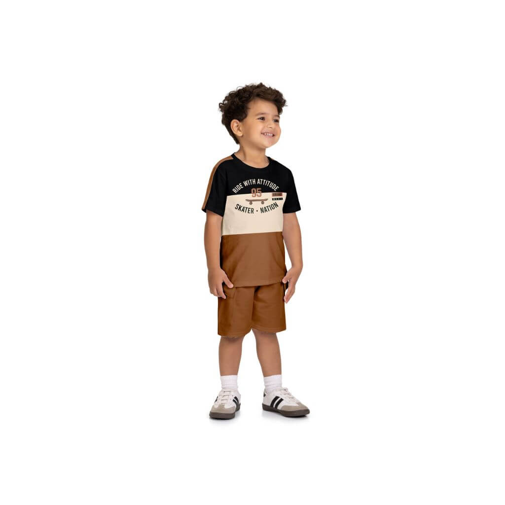 Conjunto camiseta em meia malha e bermuda em moletom sem felpa Kyly