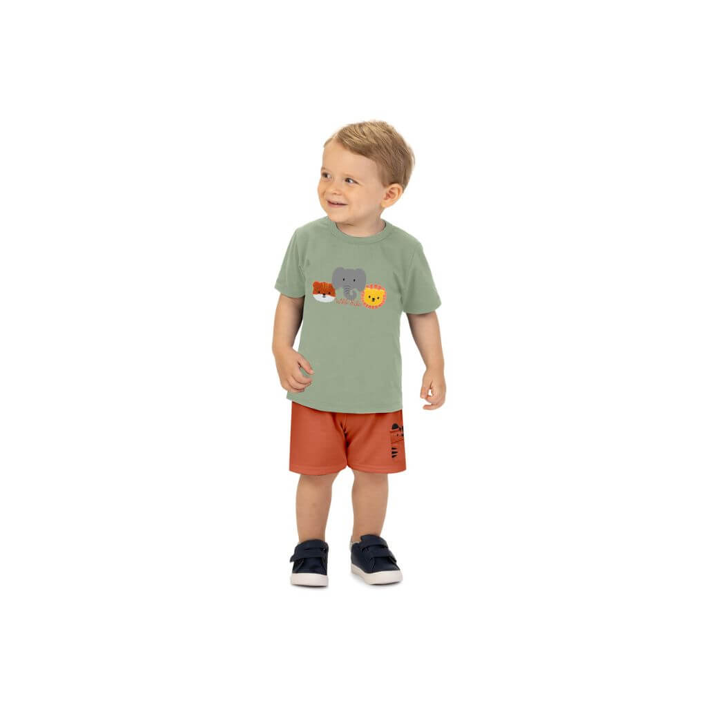 Conjunto camiseta em meia malha e bermuda em moletom sem felpa Kyly