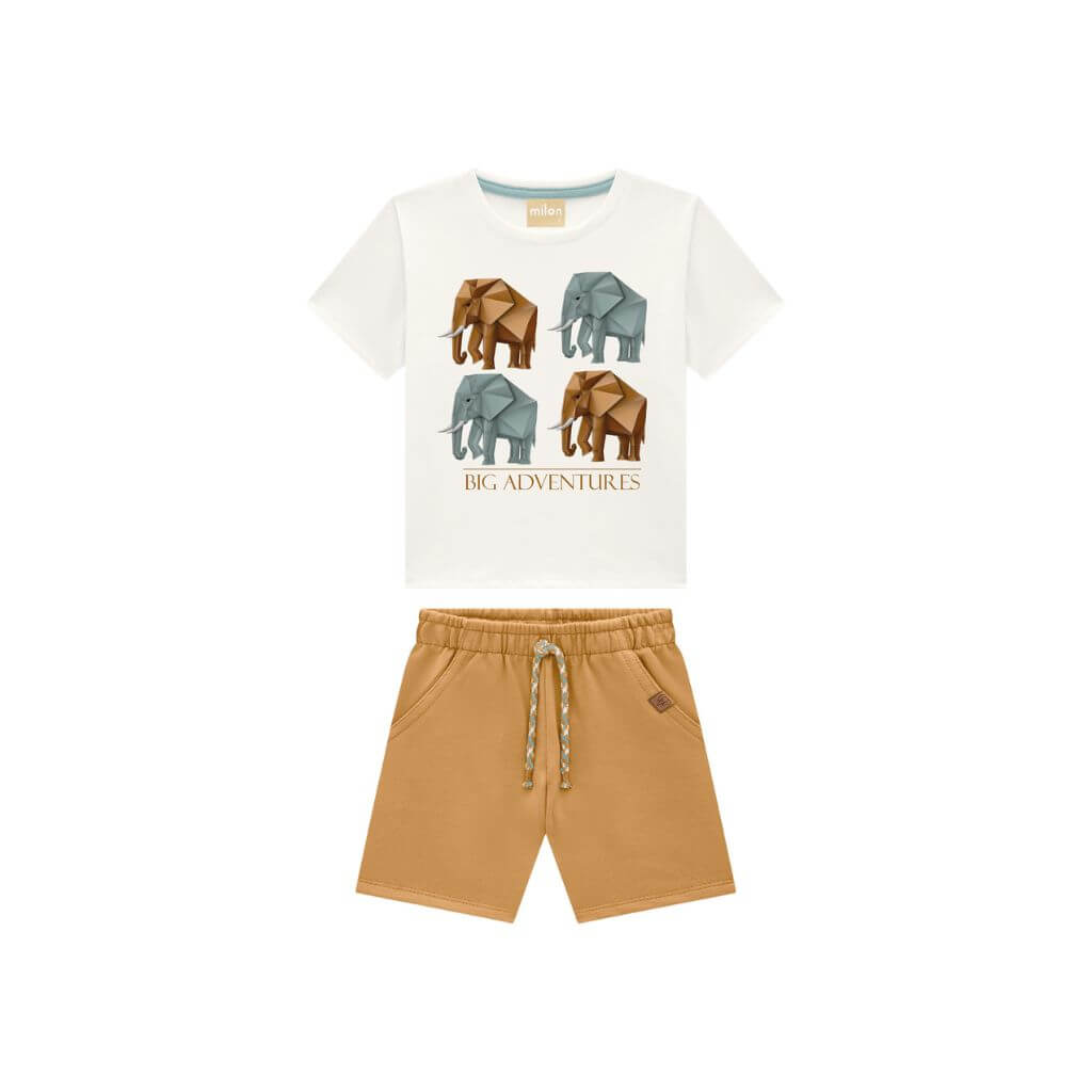 Conjunto camiseta em meia malha e bermuda em malhão flamê Milon