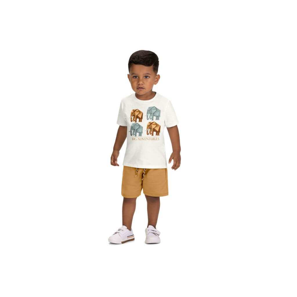 Conjunto camiseta em meia malha e bermuda em malhão flamê Milon