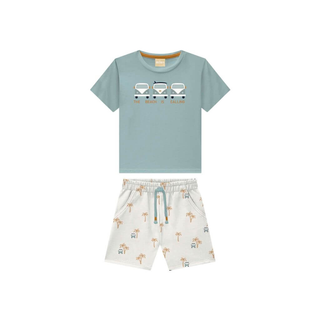 Conjunto camiseta em meia malha e bermuda em moletom sem felpa Milon