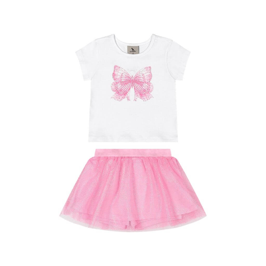 Conjunto blusa em cotton e saia com short em tule Quimby