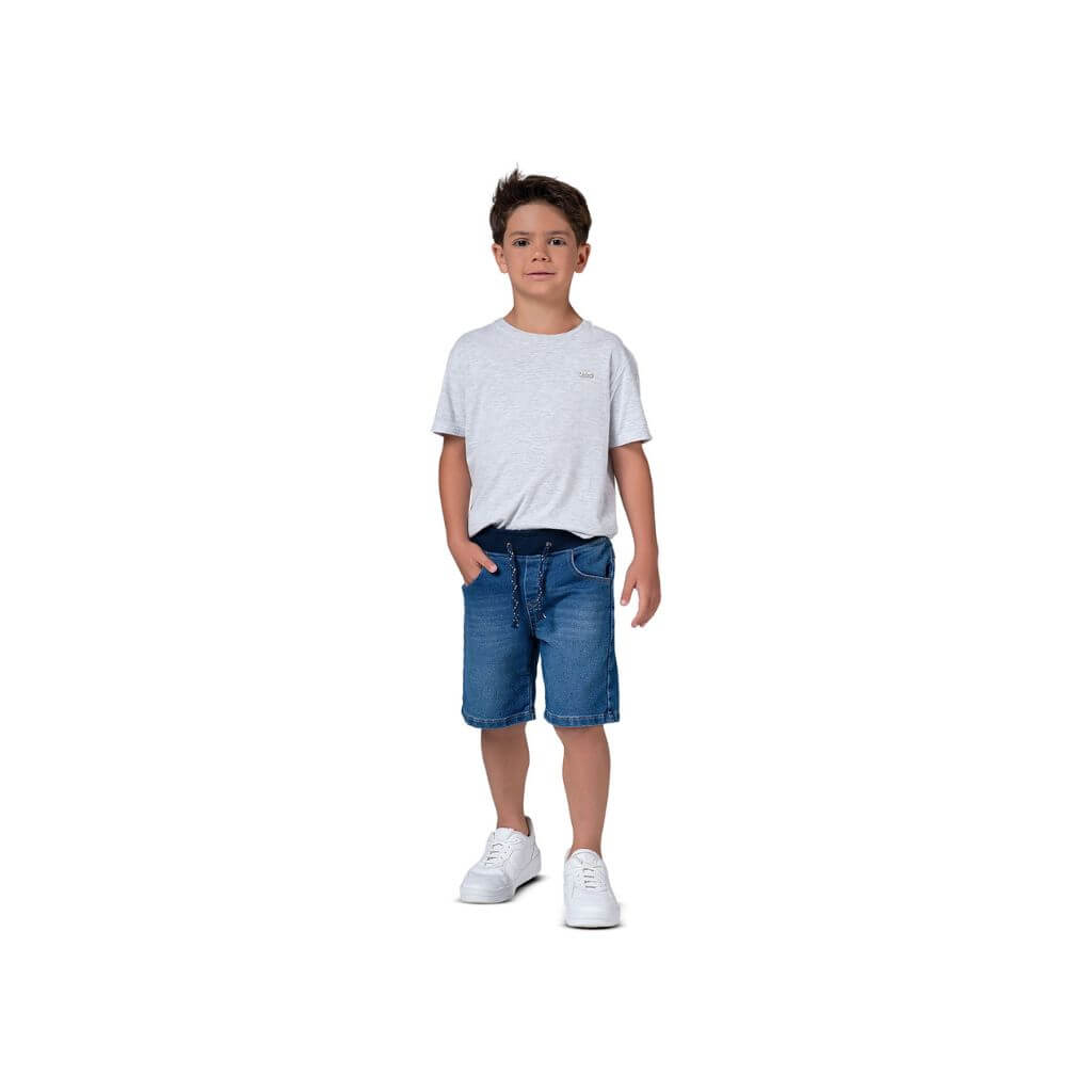 Bermuda jeans com elastano e cós em ribana Mania Kids