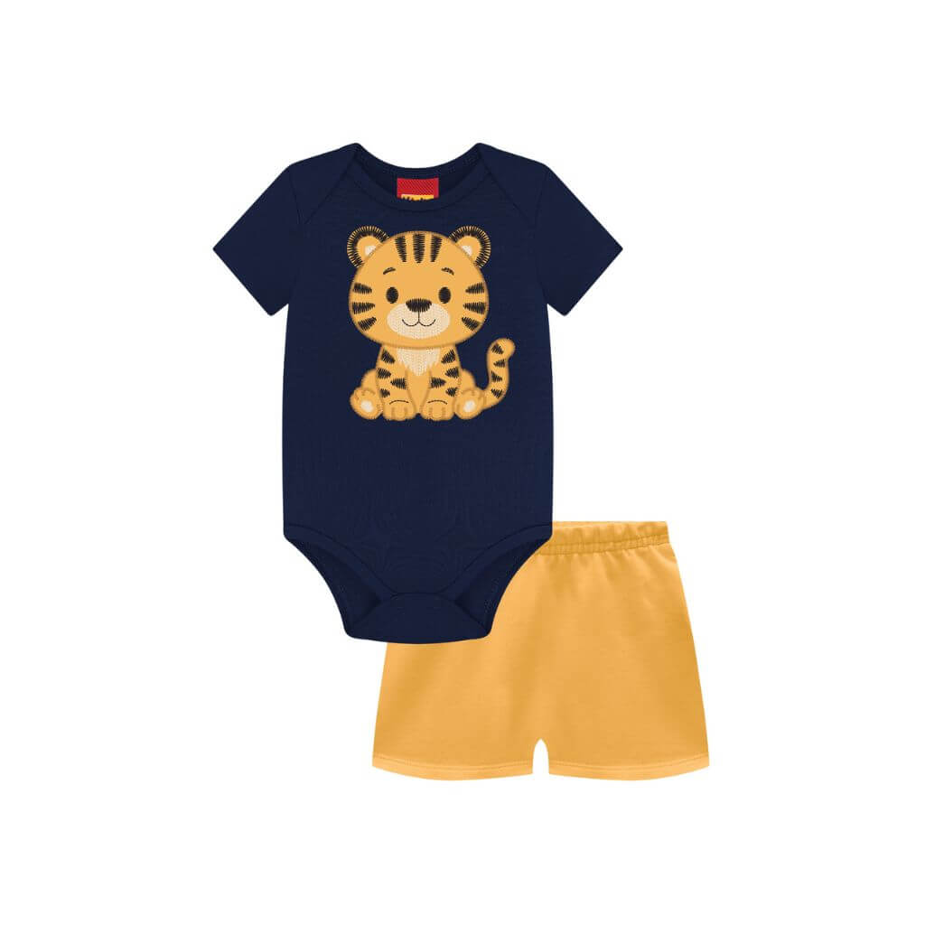 Conjunto body em cotton e bermuda saruel em moletom sem felpa Kyly