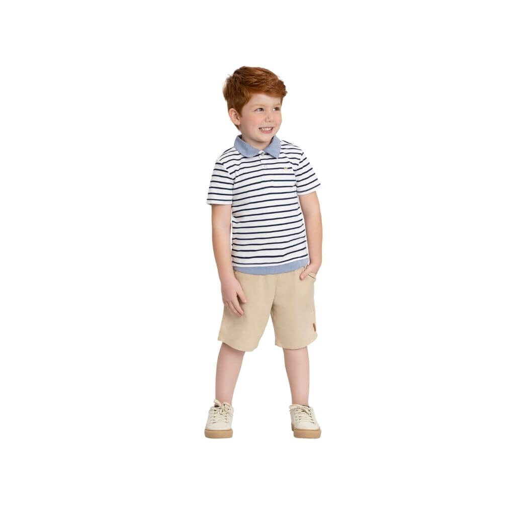Conjunto camisa polo em suedine premium e bermuda em sarja Up Baby